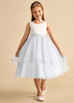 Azazie Rene vestidos de niña de las flores Vestido de Marfil Blanco de Tul de Corte En A con Lazo image4