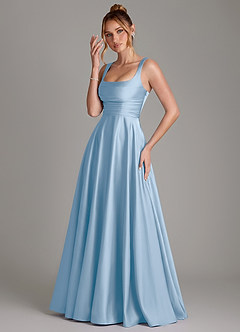 Azazie Azaria Vestidos de madrinha de casamento Vestido Pó Azul de Cetim elástico de Linha A com Corpete image3