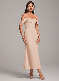 Azazie Saige Bridesmaid Dresses English Rose Sheath Off the Shoulder Chiffon Convertible Dress image4