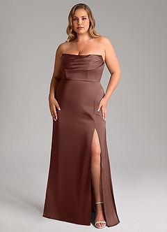 Azazie Saige Vestidos de damas de honor Vestido de Expresado de Satén Elástico de Corte Recto con Vestidos sin tirantes image16