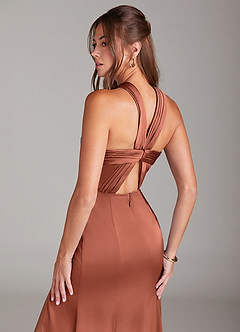 Azazie Rue Bridesmaid Dresses Clay A-Line Pleated Stretch Satin Dress image2