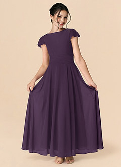 Azazie Payton Plum A-Line Bow Chiffon Dress image3