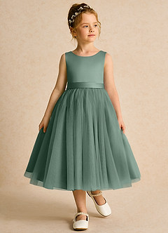 Azazie Pear vestidos de niña de las flores Vestido de Eucalipto de Tul de Princesa con Lazo image4
