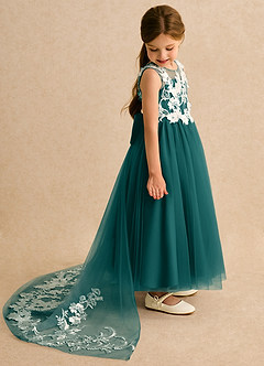 Azazie Mixie Robe Demoiselle D'honneur Fillette Robe Princesse en Dentelle Paon image3