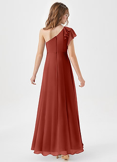 Azazie Arabella Junior Vestido de Terracota de Gasa de Corte en A con Volante image6