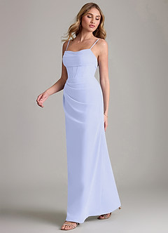 Azazie Mai Vestidos de damas de honor Vestido de Lavanda de Gasa de Corte Recto con Plisado image4