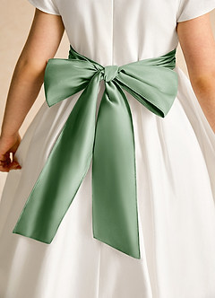 Azazie Deary Flower Girl Dresses Ivory Matcha A-Line Bow Cotton Dress image8