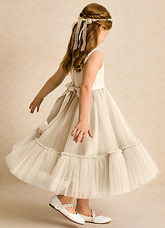 Azazie Miracle Flower Girl Dresses Champagne A-Line Bow Matte Satin Dress image5
