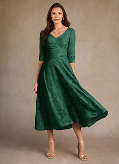 Azazie Durant Abiti per la Madre della Sposa Abito A-Line in Burnout Floreale Plissettato Verde Scuro image2