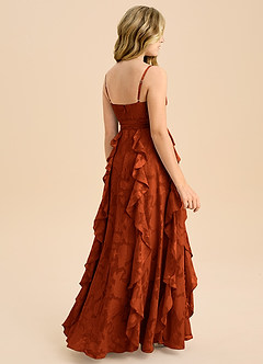 Azazie Peyton Junior Abito A-Line in Burnout Floreale Plissettato Paprika image2