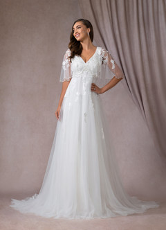 Azazie Renesmee Wedding Dresses A-Line Sequins Tulle Chapel Train Dress image4