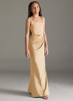 Azazie Mero Junior Gold Mermaid Pleated Stretch Satin Dress image3