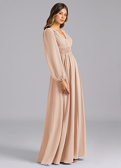 Azazie Palerma Brautjungfernkleider A-Linie Langarm Chiffon Kleid Englisches Rosa image3