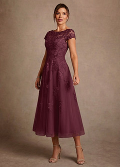Azazie Jolanda Mother of the Bride Dresses Cabernet A-Line Lace Dress image4