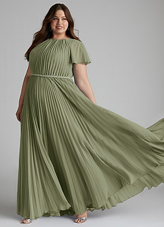 Azazie Kara Robes de demoiselle d'honneur modestes Robe Trapèze Plissée Longueur ras du sol Mousseline de soie image10