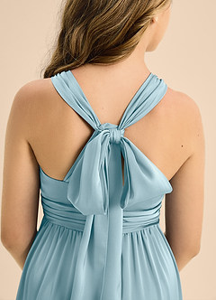 Azazie Jaylah Junior Moody Blue A-Line Pleated Stretch Satin Dress image7