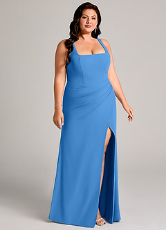 Azazie Mero Bridesmaid Dresses Blue Jay Sheath Pleated Chiffon Dress image13