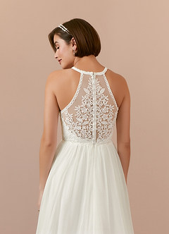 Azazie Annalise Wedding Dresses Cream A-Line Lace Crinkle Chiffon Dress image6