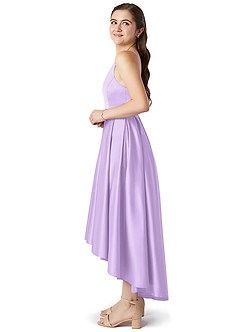 Azazie Jemima Junior A-Linie mit Taschen Stretch-Satin Kleid Flieder image3