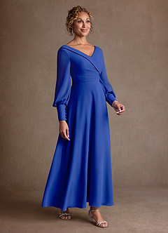 Azazie Paterson Mother of the Bride Dresses Royal Blue A-Line Pleated Chiffon Dress image3