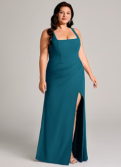 Azazie Mero Bridesmaid Dresses Ink Blue Sheath Pleated Chiffon Dress image13