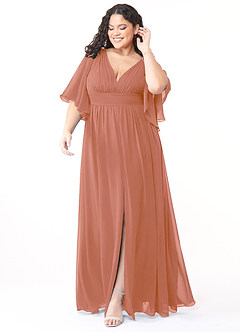Azazie Temeka Brautjungfernkleider A-Linie Gestreift Chiffon Kleid Mai Tai image7