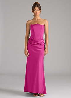Azazie Debby Robes de demoiselle d'honneur Robe Sirène Convertible en Satin extensible Sans bretelle Fuchsia image5