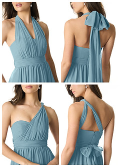 Azazie Olani Bridesmaid Dresses Moody Blue A-Line Off the Shoulder Chiffon Convertible Dress image2
