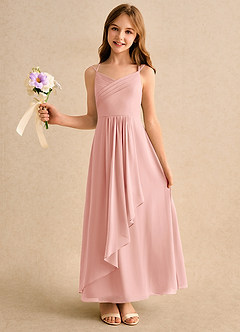 Azazie Zaida Girls Formal 플라워 걸 드레스 A라인 플리츠 쉬폰 발목 길이 드레스 image1