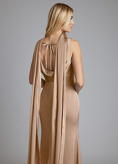 Azazie Tallie Bridesmaid Dresses Taupe Mermaid Pleated Stretch Satin Dress image3
