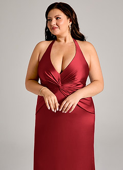 Azazie Valerie Brudtärnklänningar Klä av Sjöjungfru i Stretch Satin Plisserad Scharlakansrött image13