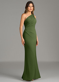 Azazie Akilah Bridesmaid Dresses Olive Mermaid One Shoulder Premium Stretch Jersey Dress image5