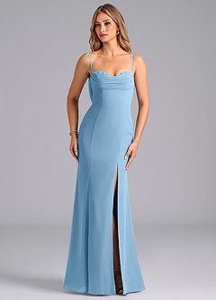 Azazie Wynni Abiti da Damigella Abito Sirena in Chiffon Corsetto Blu Acciaio image4