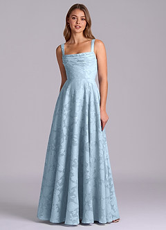 Azazie Shaude Bridesmaid Dresses Sky Blue A-Line Pleated Floral Burnout Dress image6