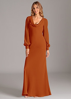 Azazie Jaxine Bridesmaid Dresses Paprika Mermaid Long Sleeve Chiffon Dress image7