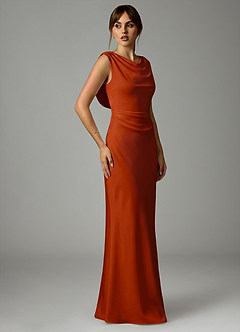 Azazie Kieryn Bridesmaid Dresses Paprika Mermaid Pleated Stretch Satin Dress image4