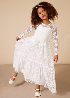 Azazie Agatha Flower Girl Dresses A-Line Lace Floor-Length Dress image4