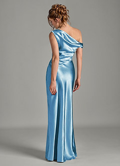 Azazie Emerson Bridesmaid Dresses Steel Blue Mermaid Off the Shoulder Metallic Satin Dress image2