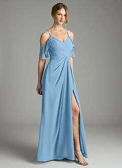 Azazie Dakota Bridesmaid Dresses Steel Blue A-Line V-Neck Pleated Chiffon Dress image5