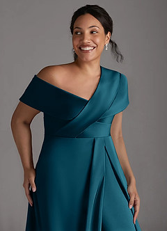 Azazie Milton Mother of the Bride Dresses Ink Blue A-Line Pleated Stretch Satin Dress image13
