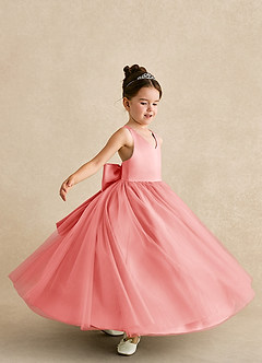 Azazie Peanut Flower Girl Dresses Coral A-Line Strap Tulle Dress image5