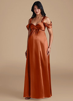 Azazie Rhea Abiti da damigella d'onore premaman Abito A-Line Plissettato Raso Metallizzato Floor-Length image1