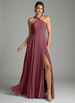 Azazie Afra Bridesmaid Dresses Desert Rose A-Line Pleated Chiffon Dress image1