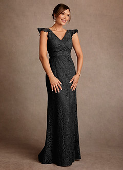 Azazie Carlsbad Mother of the Bride Dresses Black A-Line Pleated Lace Dress image4