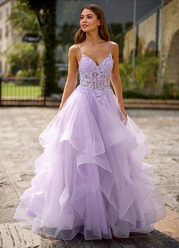 Spitze Purple Sheer Lace Prom Dress image1