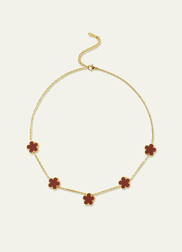 front Collar con dije de trébol de cinco hojas de acero inoxidable chapado en oro de 18 quilates