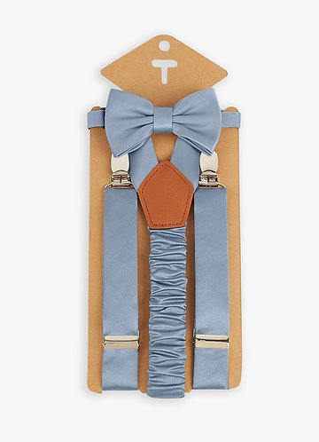 front Boy's Matching Matte Satin Bow Tie & Suspenders Set