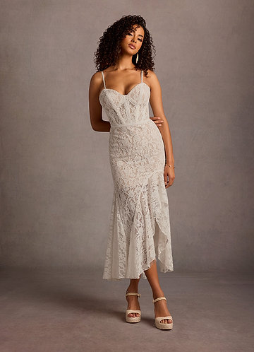 Kaira White Lace Corset Midi Dress image1