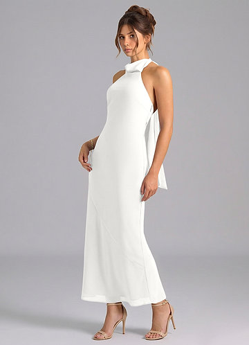 Azazie Velli Bridesmaid Dresses White Mermaid High Neck Chiffon Dress image1