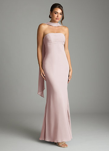 Azazie Saylor Vestidos Dama de Honor Vestido de Rosa Rubor de Gasa de Corte Sirena con Sin tirantes image1